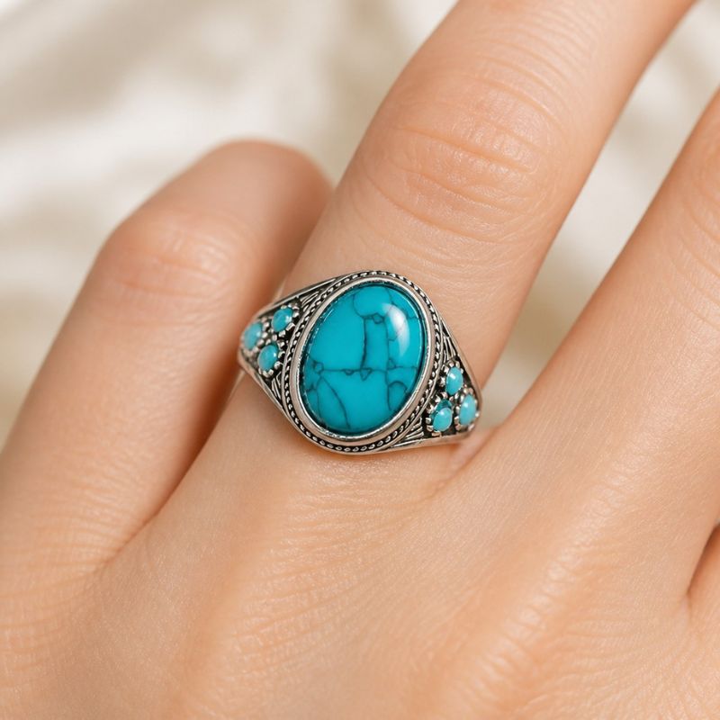 Anillo opulento de turquesa ovalada – imagen 2