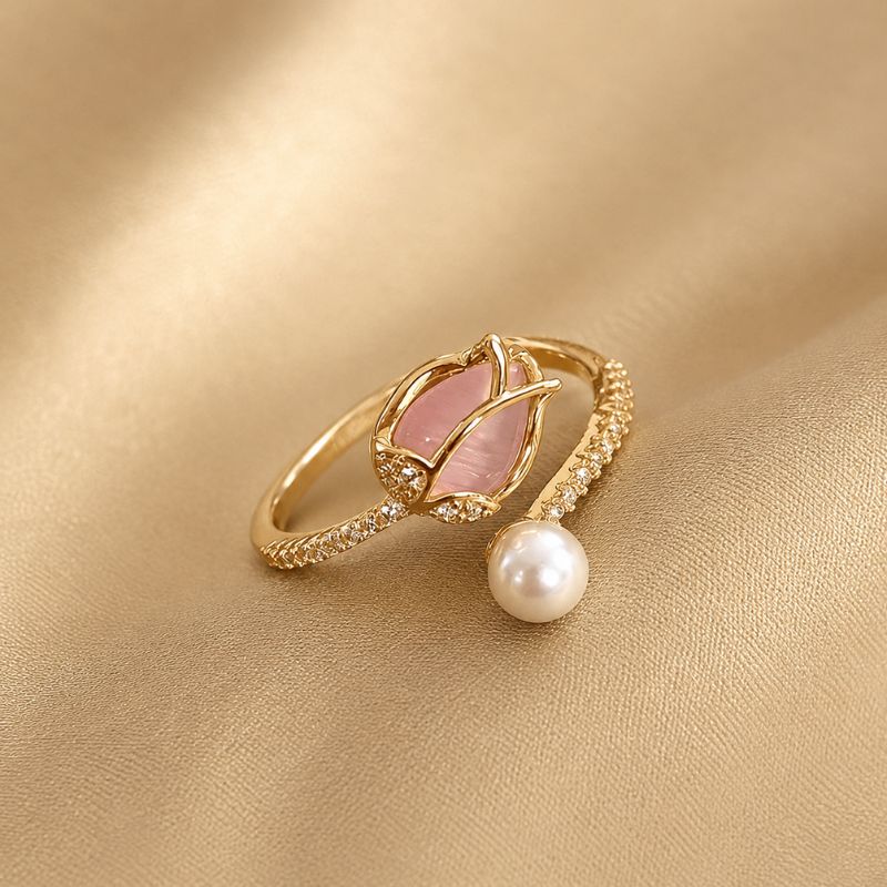 Anillo dorado exquisito de capullo de tulipán – imagen 2