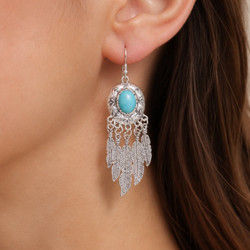 Pendientes colgantes de pluma de turquesa