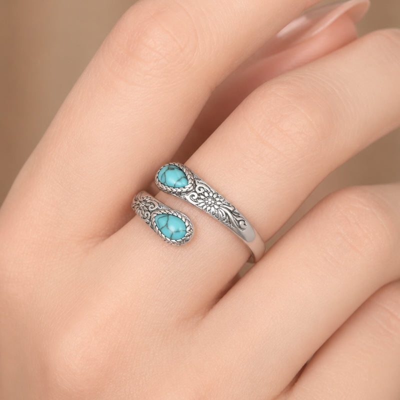 Anillo floral de turquesa en forma de gota