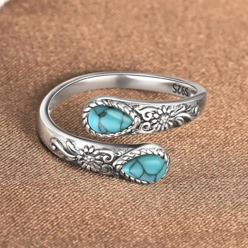 Anillo floral de turquesa en forma de gota – imagen 2