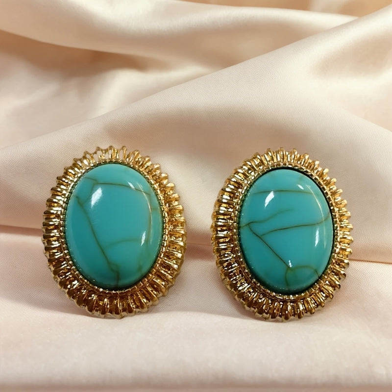Pendientes ovalados turquesa majestuosos