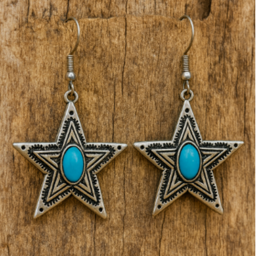 Pendientes estrella de plata envejecida y turquesa