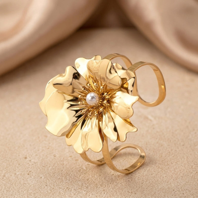 Pulsera rígida de manguito con flor elegante