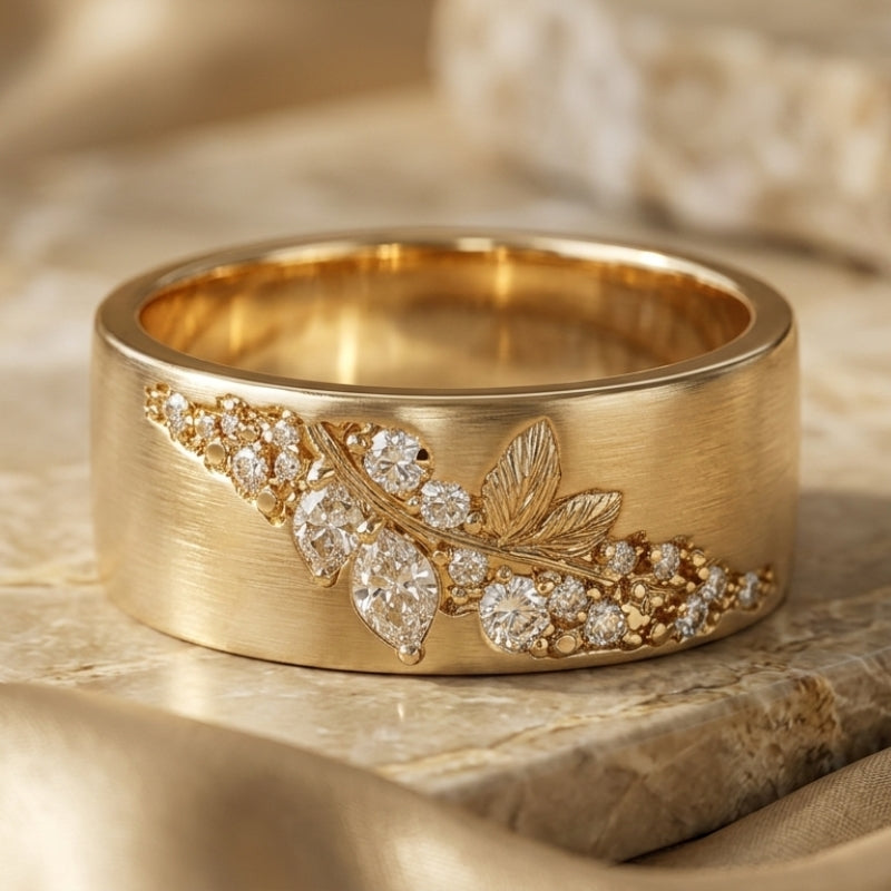 Anillo de hoja de circonita dorada atemporal