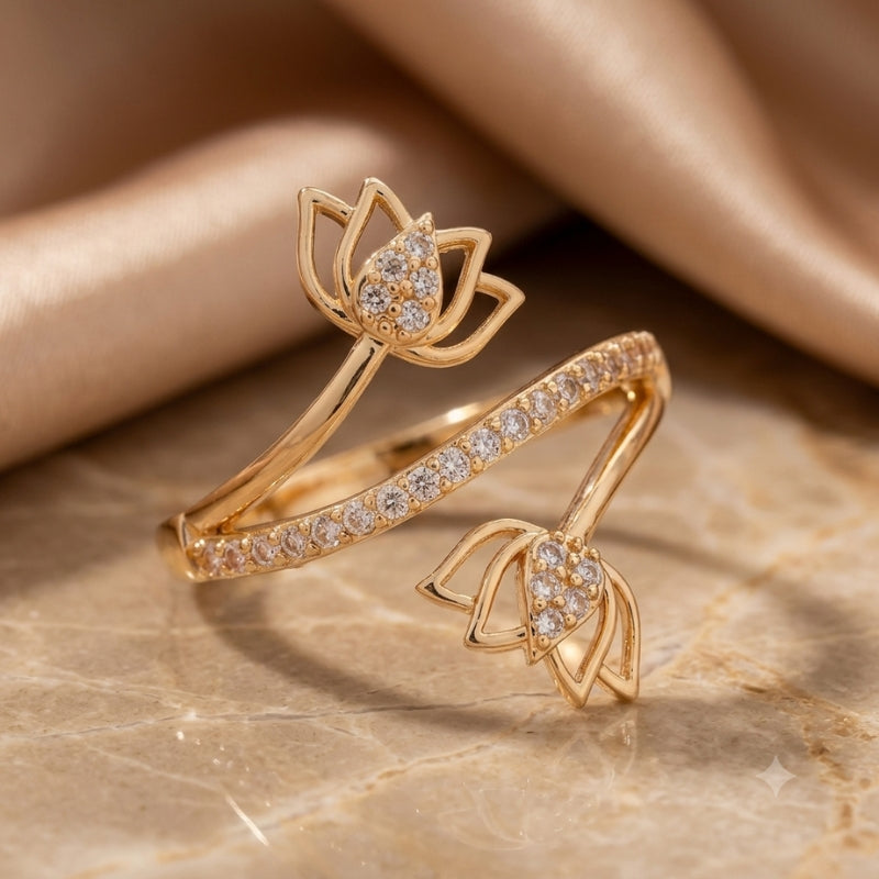 Anillo de loto atemporal de circonita