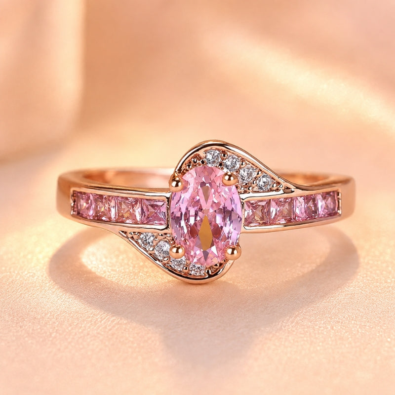 Anillo majestuoso de circonita rosa
