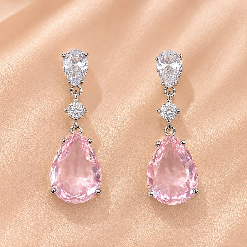 Pendientes colgantes rosas brillantes