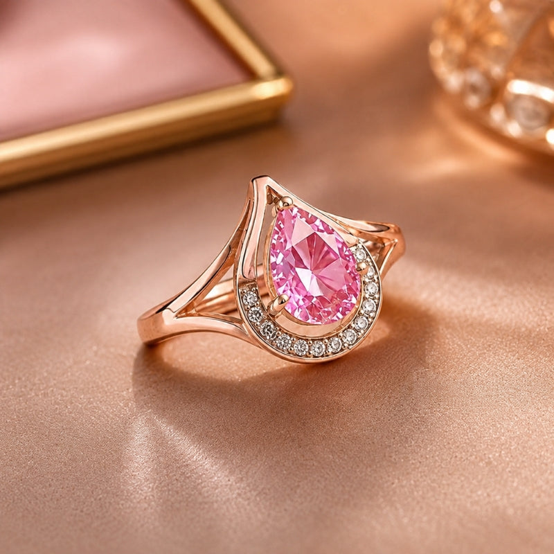 Anillo exquisito de gota rosa