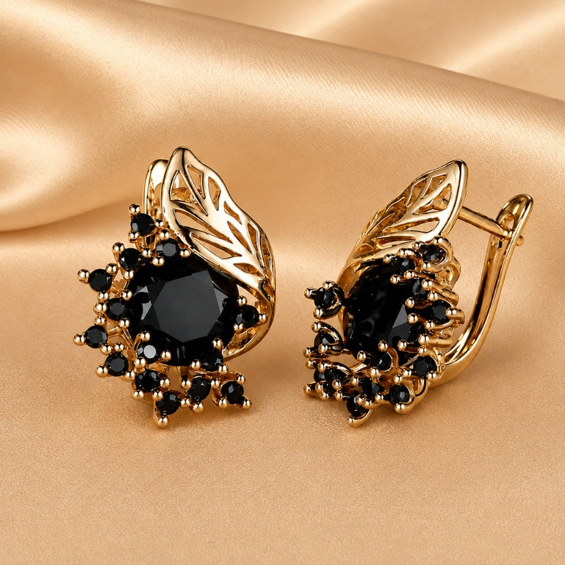 Pendientes colgantes exquisitos de piedra negra
