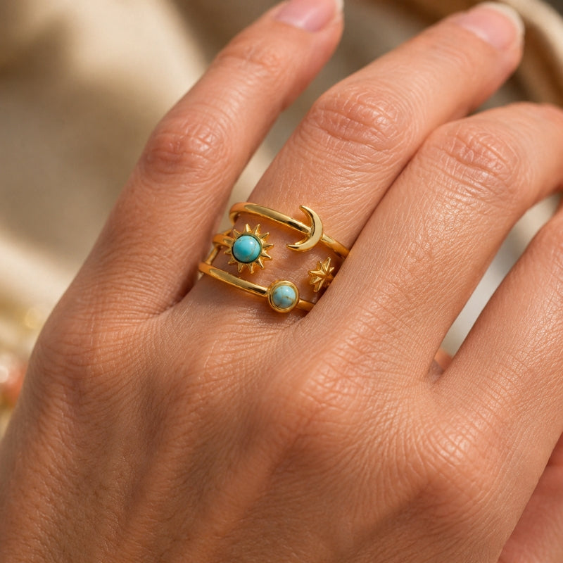 Anillo celestial de lujo con turquesa