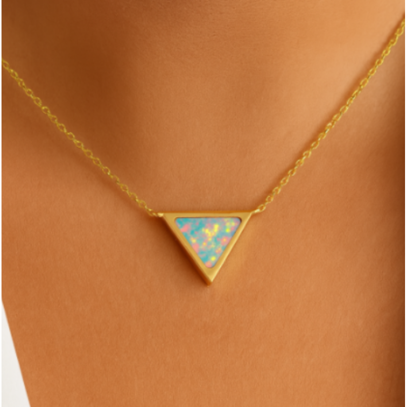 Collar delicado de triángulo dorado con ópalo – imagen 2