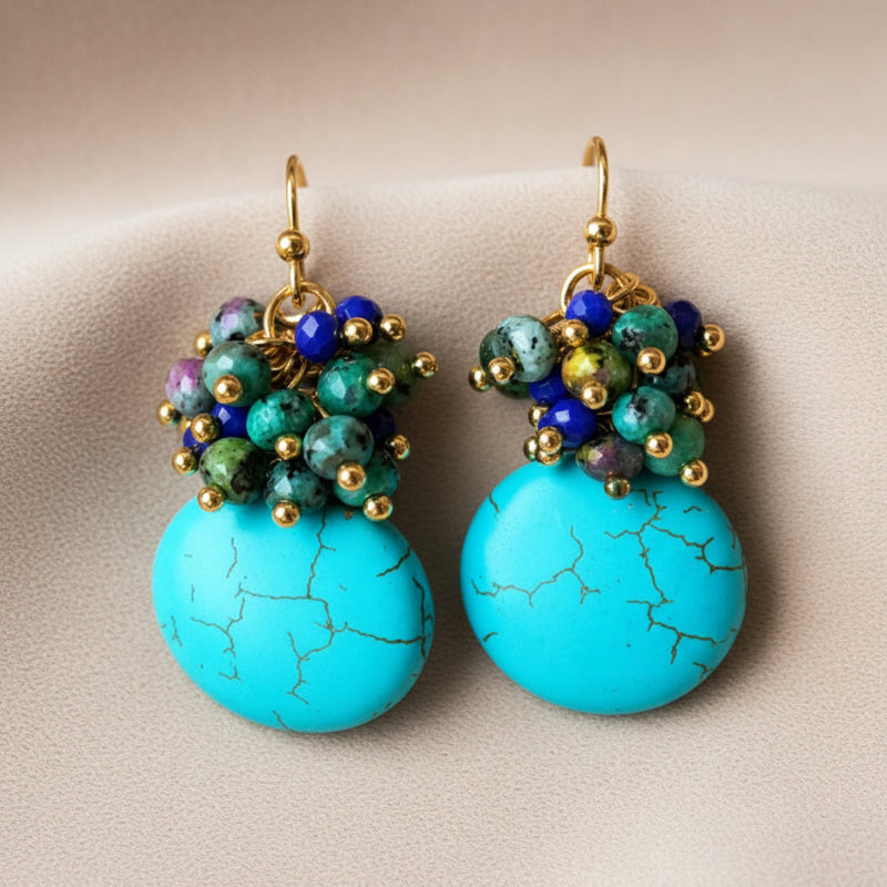 Pendientes largos de racimo de turquesa – imagen 2