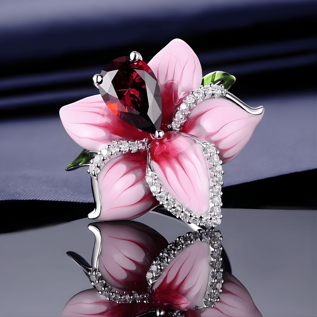 Anillo de lujo con orquídea rosa