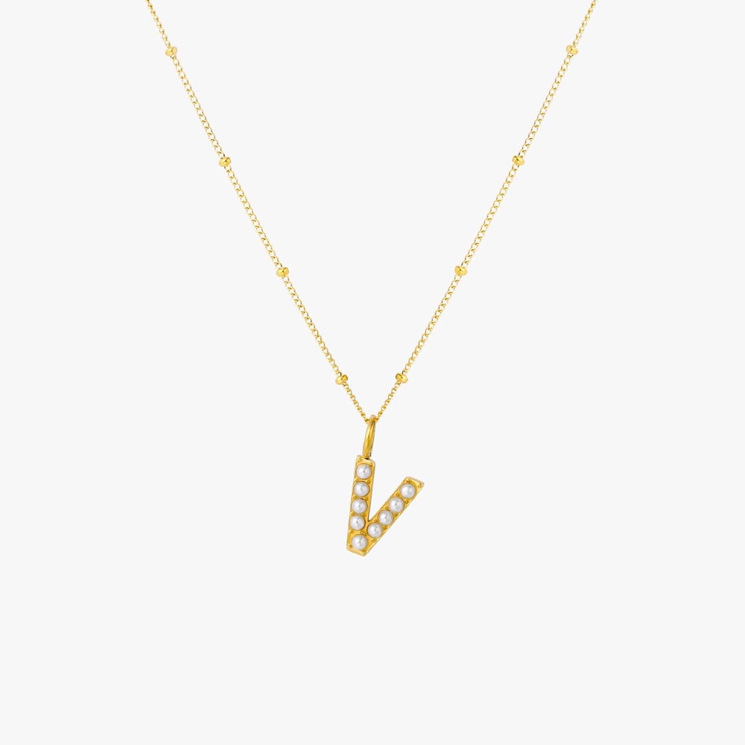 Collar con colgante inicial de perla – imagen 26
