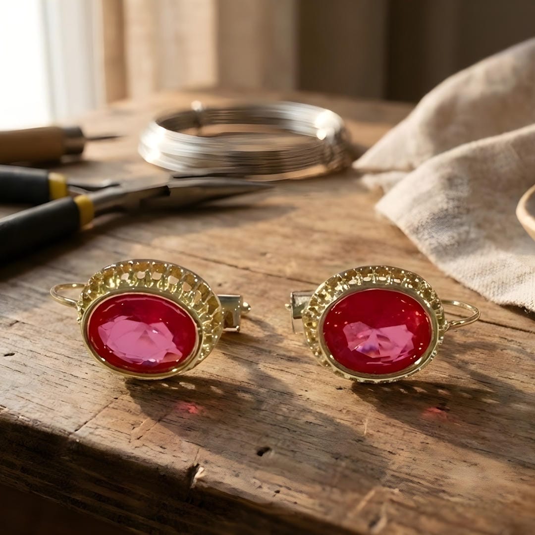 Pendientes vintage de piedra roja – imagen 2