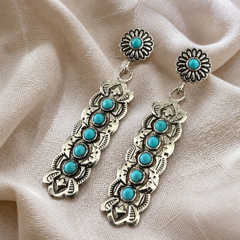 Pendientes vintage de flor en turquesa