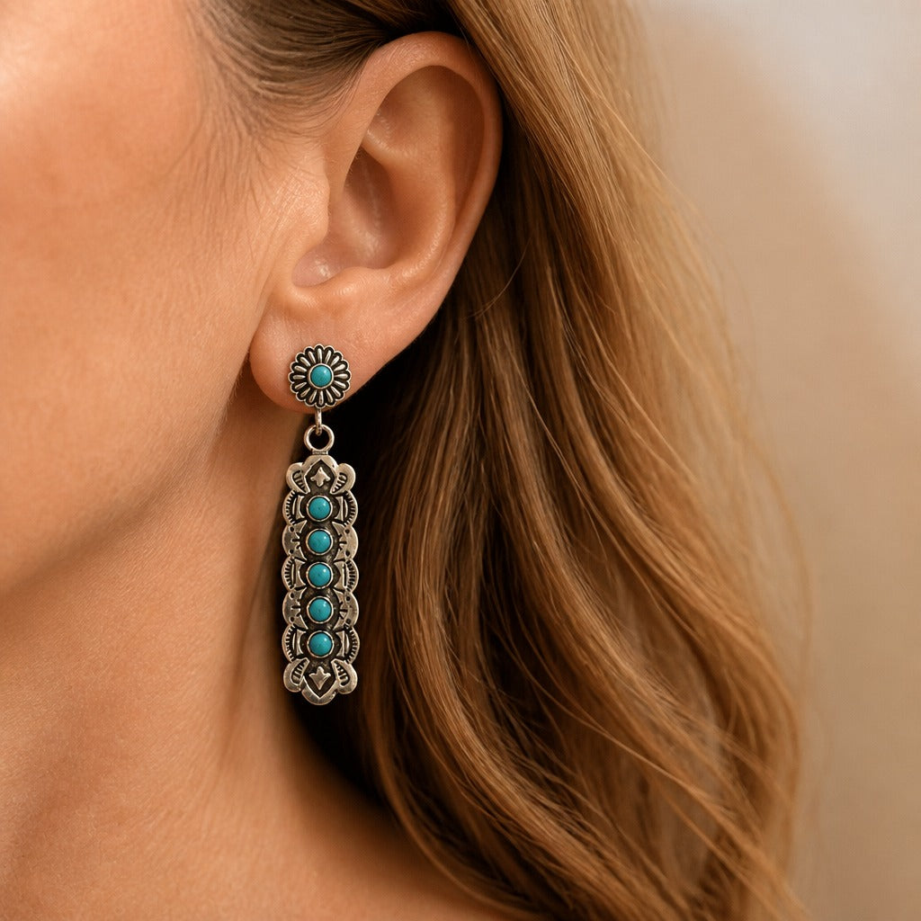 Pendientes vintage de flor en turquesa – imagen 2