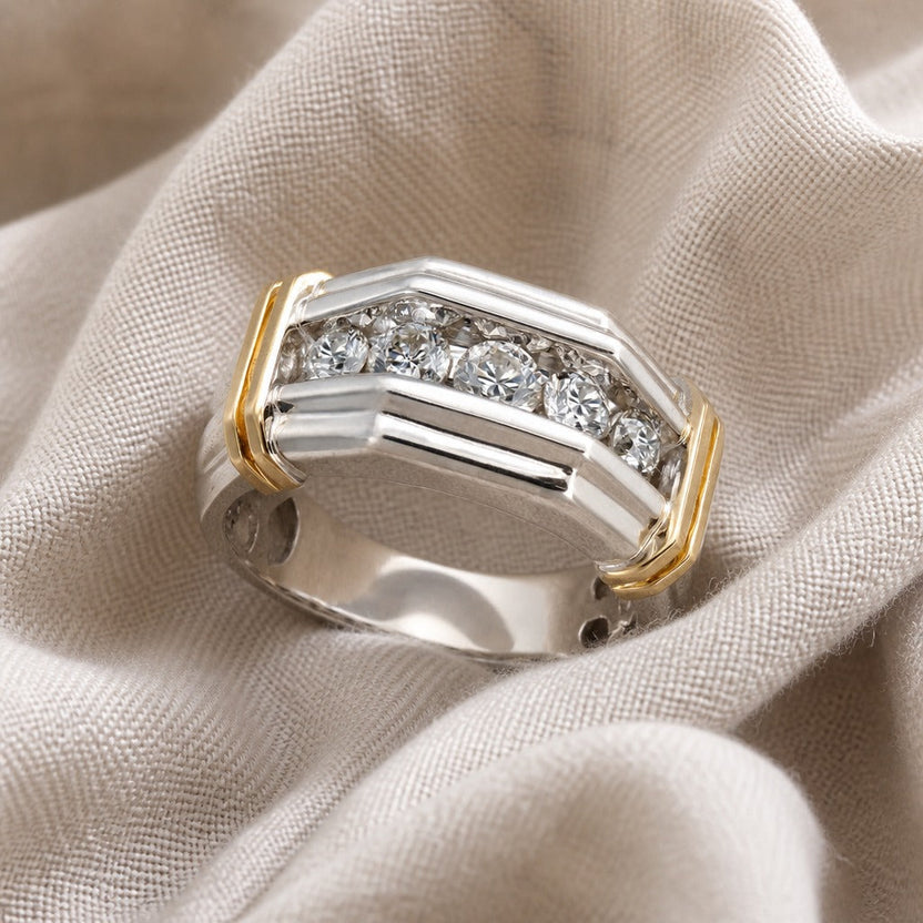 Anillo vintage bicolor con cristales