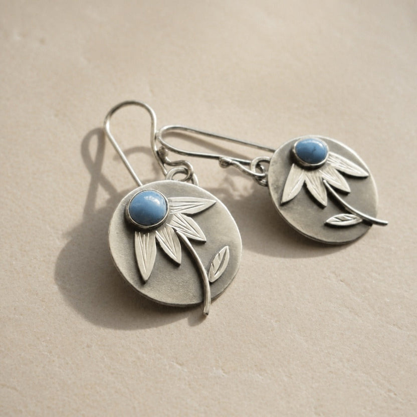 Pendientes florales vintage de piedra turquesa