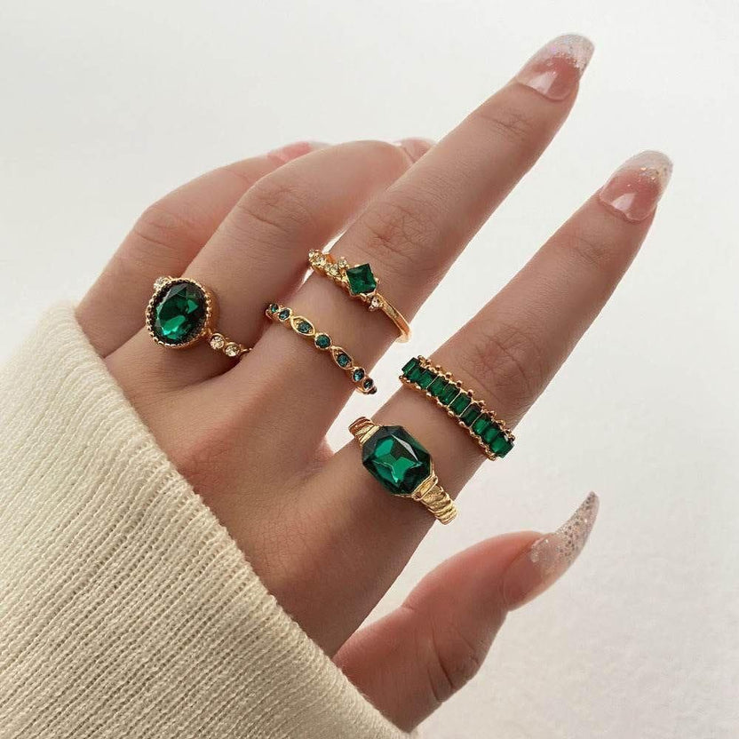 Set de anillos Zarina de oro con esmeralda exquisita