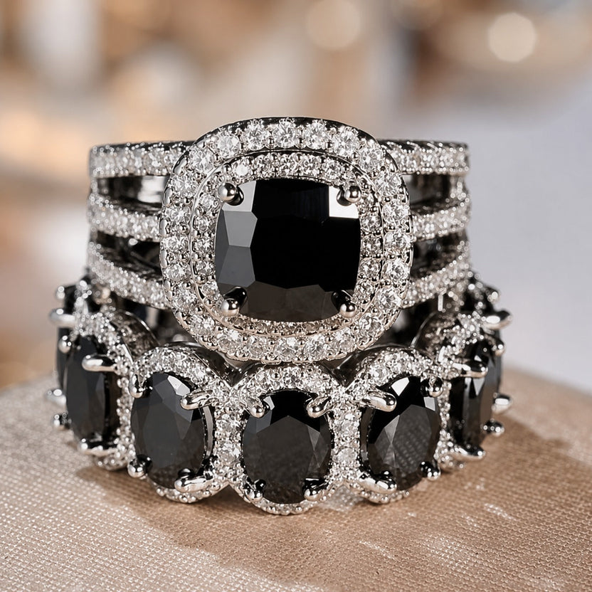 Set de anillos apilables de circonita negra ónix