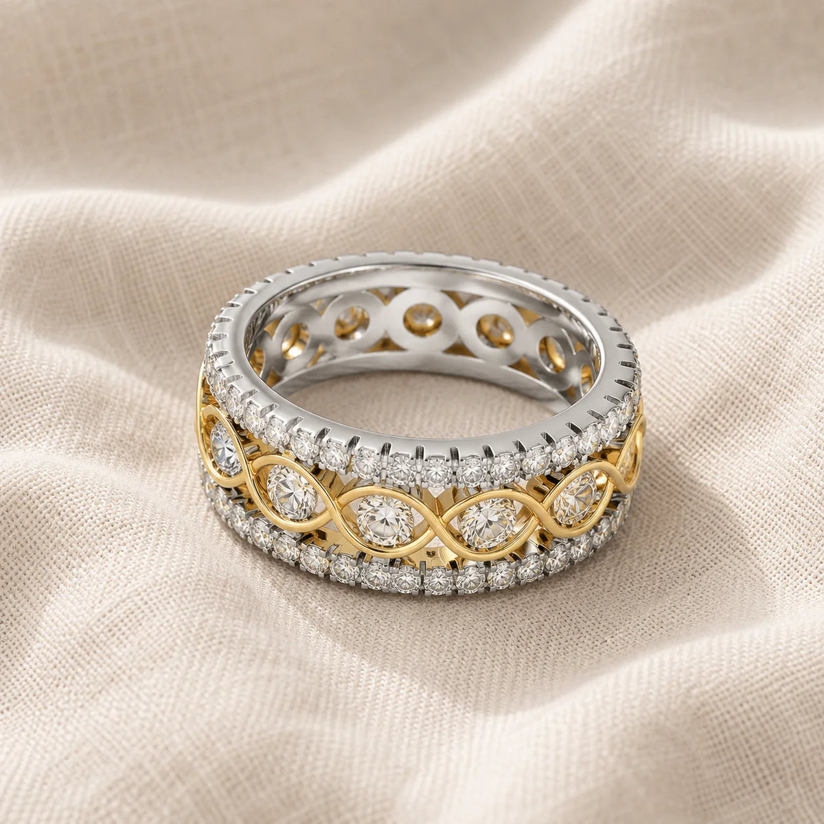 Anillo de oro blanco con doble hilera de circonitas – imagen 2