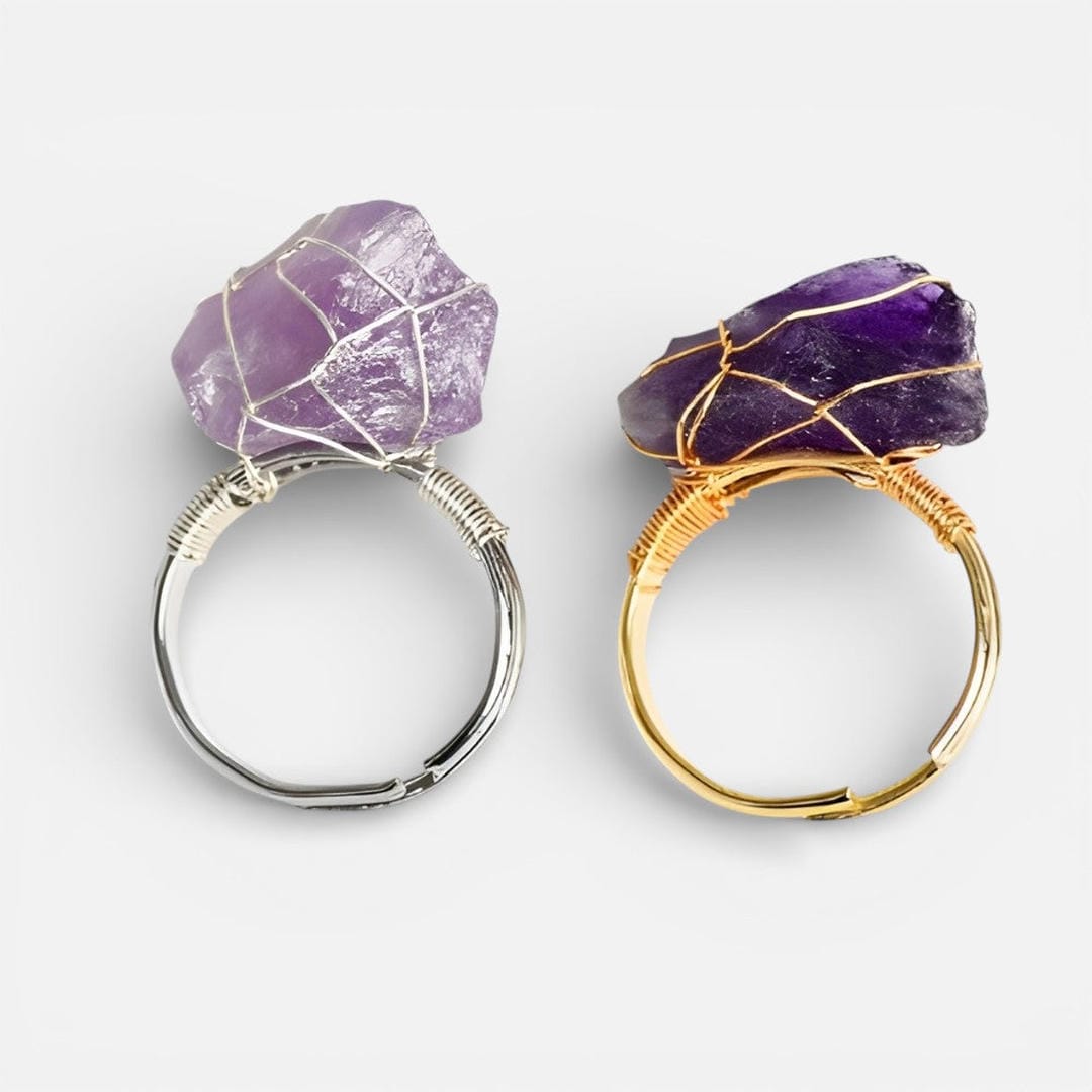 Anillos de oro con cristal en bruto envuelto en alambre – imagen 8