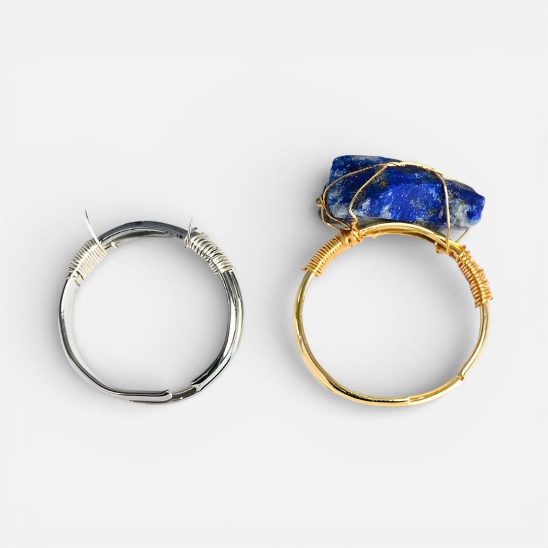 Anillos de oro con cristal en bruto envuelto en alambre – imagen 3