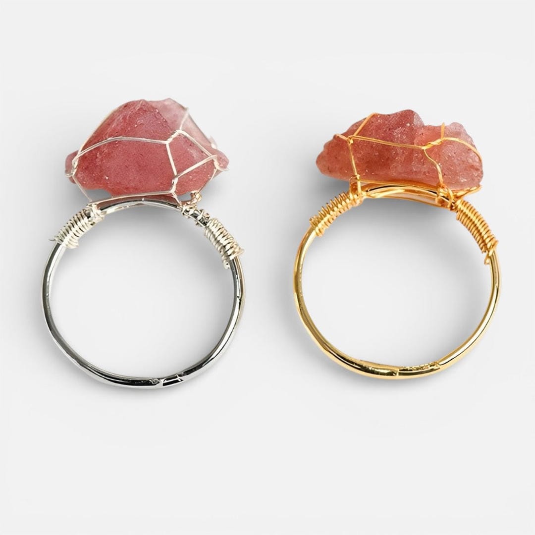 Anillos de oro con cristal en bruto envuelto en alambre – imagen 5