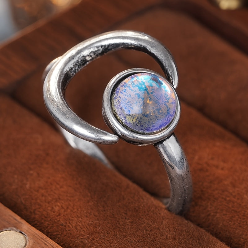 Anillo ajustable de piedra lunar con estrella y luna – imagen 2