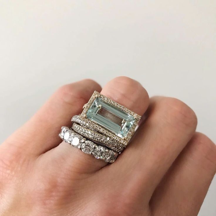 Conjunto de anillos vintage de plata con turquesa de cristal