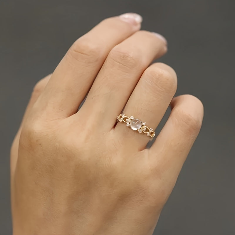 Anillo elegante de piedra de luna dorada – imagen 2