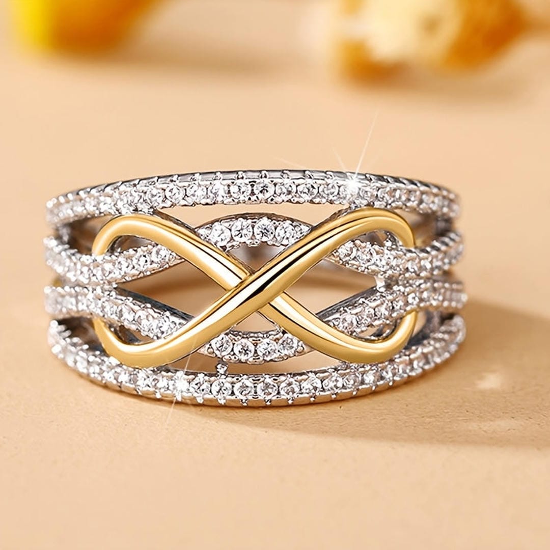 Anillo llamativo infinito cruzado con pavé – imagen 2