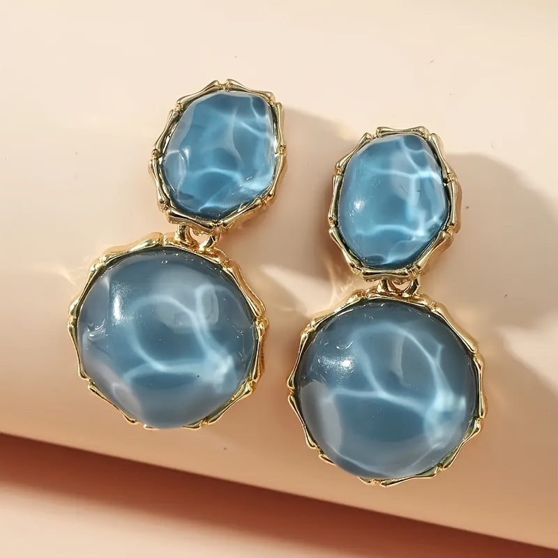 Pendientes bohemios geométricos ovalados de resina con diseño de gota – imagen 2