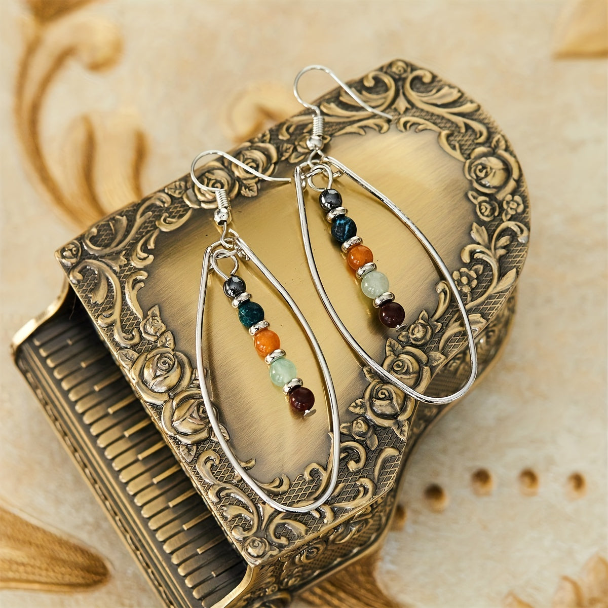 Pendientes bohemios colgantes con cuentas – imagen 2