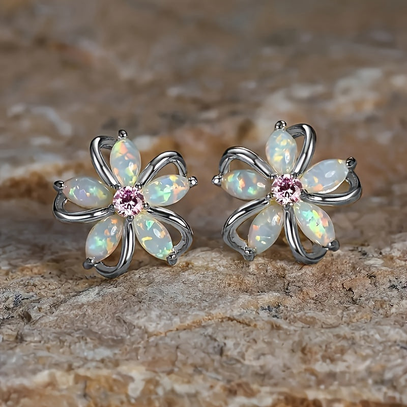 Pendientes delicados de ópalo en forma de flor – imagen 2