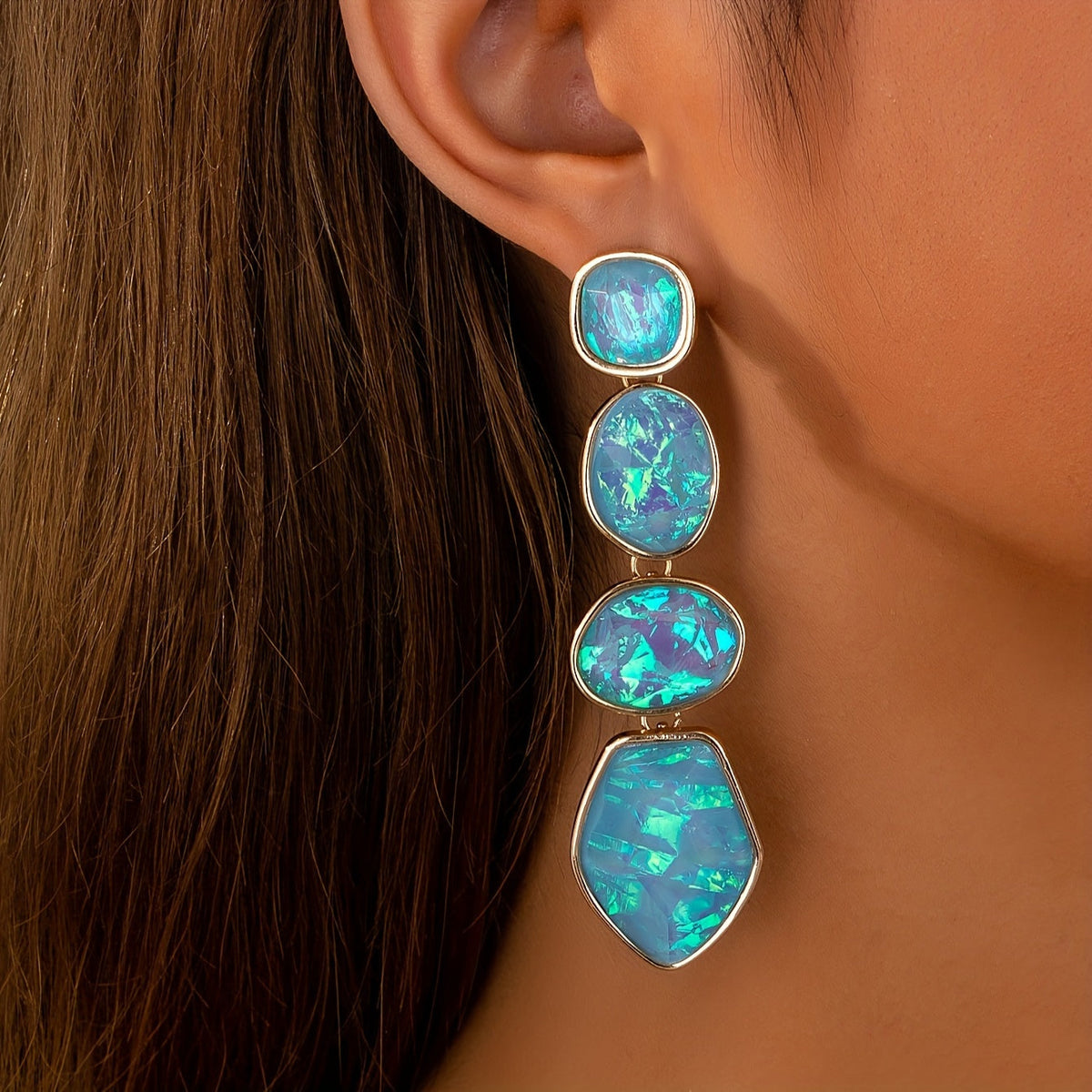Pendientes largos elegantes de ópalo degradado – imagen 2