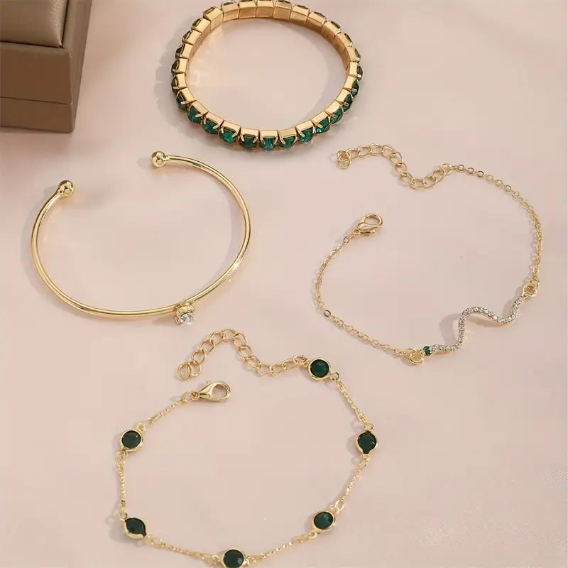 Conjunto de pulseras con gemas verdes – imagen 4