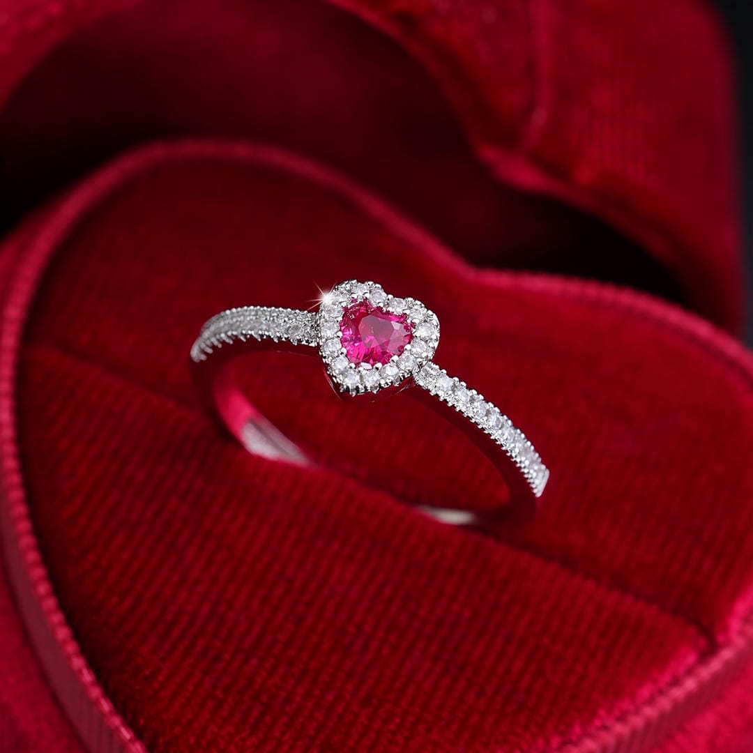 Anillo de promesa de cristal con halo de corazón – imagen 4