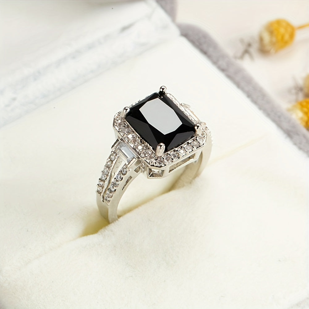 Anillo llamativo de ónix con circonita cuadrada – imagen 3