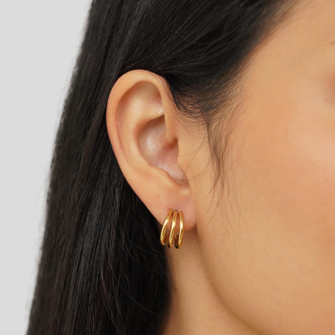 Pendientes triples dorados – imagen 2