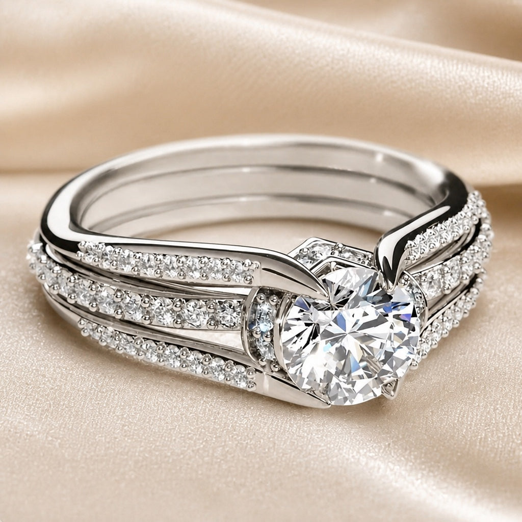 Anillo multicapa de circonita de oro blanco