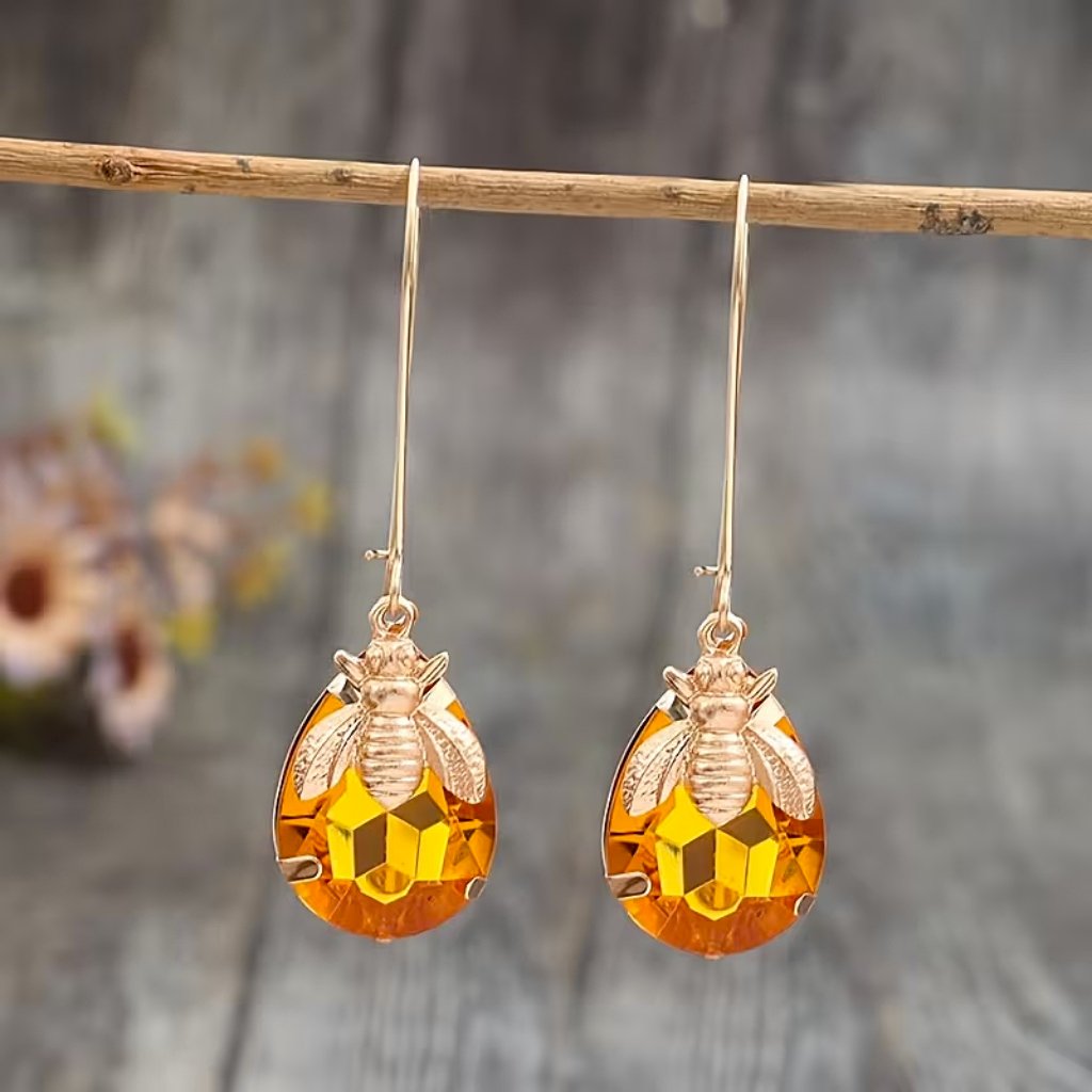 Pendientes de abeja ámbar encantadores