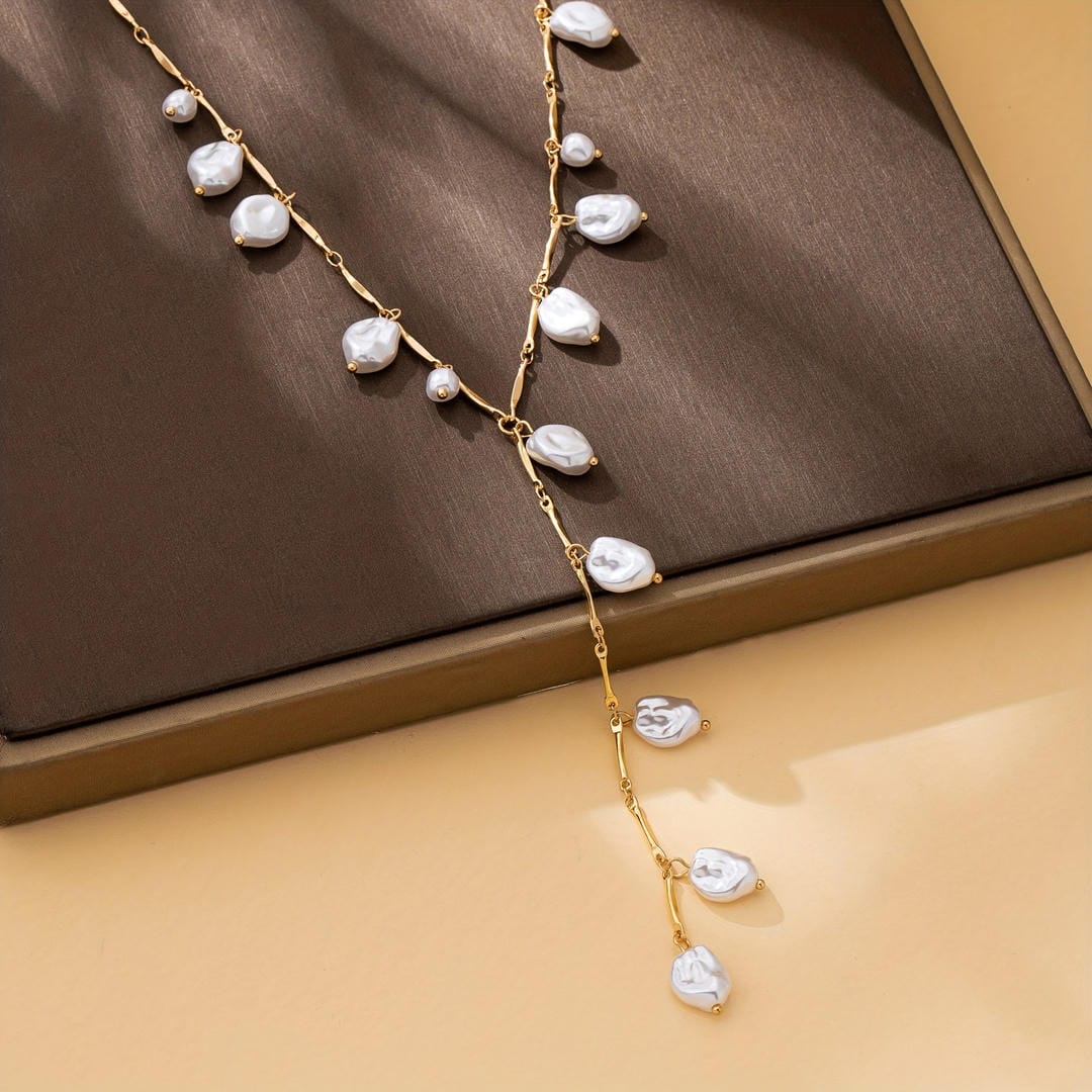 Collar lariat en Y de cascada de perlas – imagen 3
