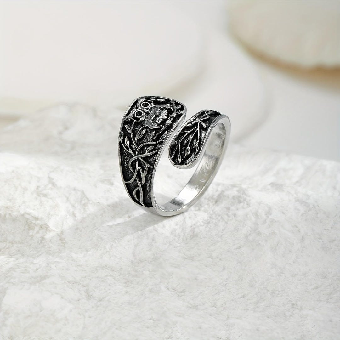 Anillo envolvente de plata con búho del bosque – imagen 2