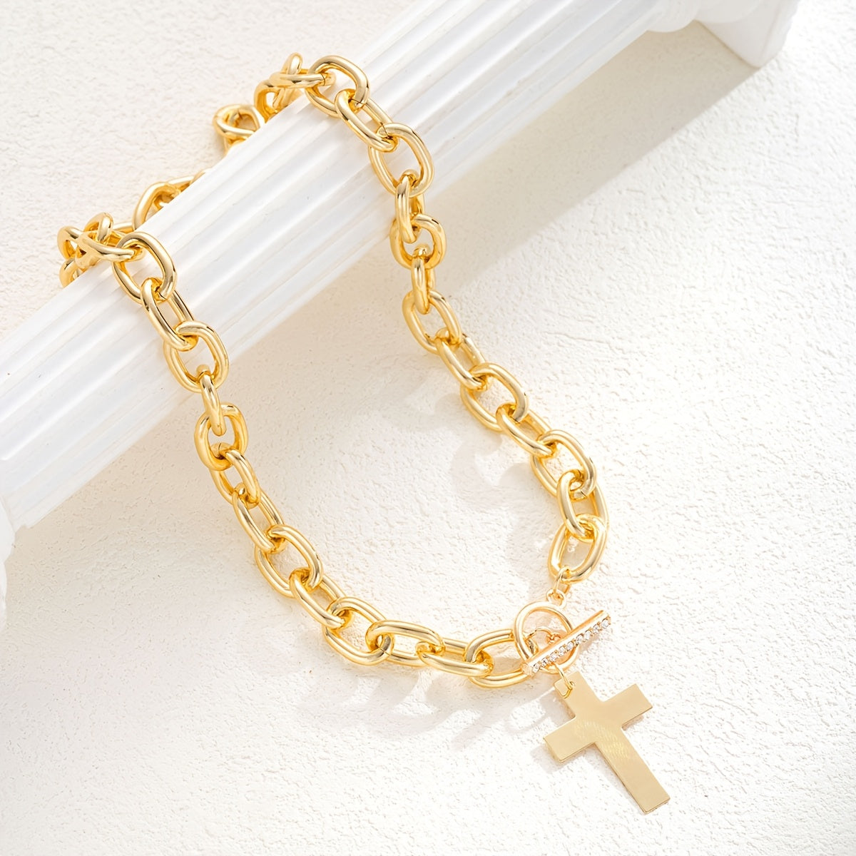 Collar de cruz de tendencia en oro blanco con cierre de palanca – imagen 2