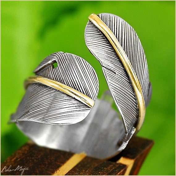 Anillo bohemio de plata con pluma – imagen 2