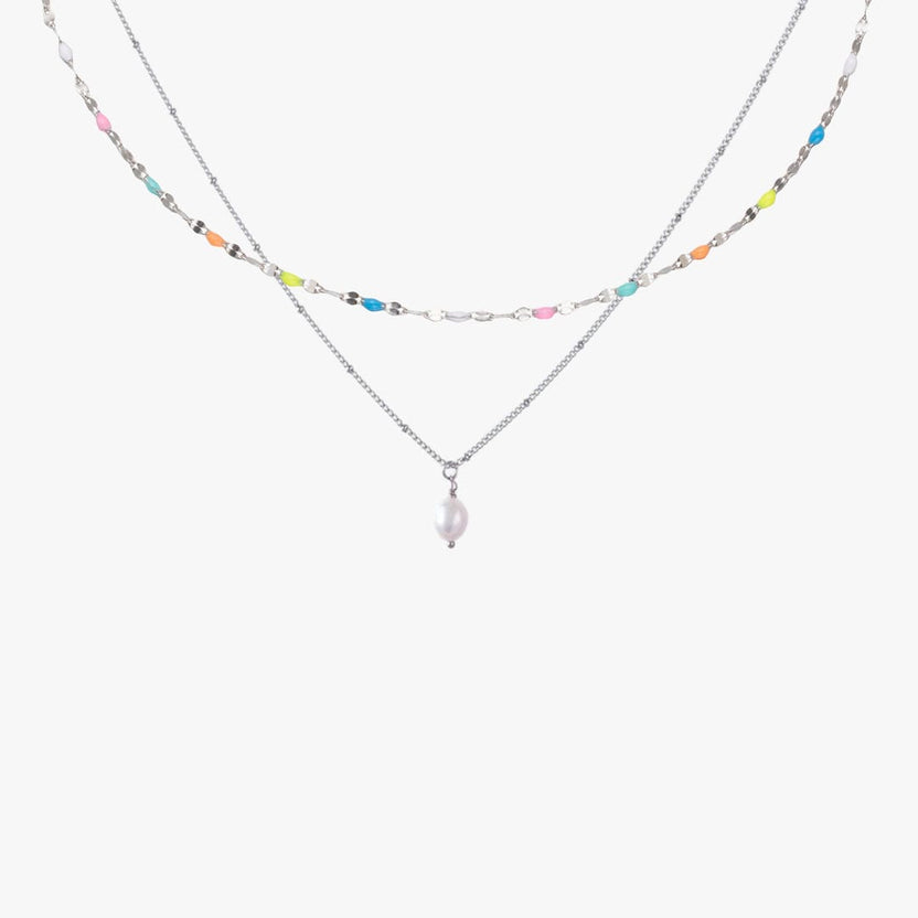 Set de gargantilla arcoíris con collar de perlas