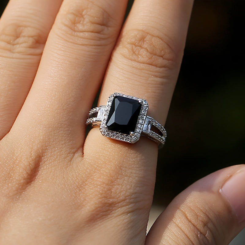 Anillo llamativo de ónix con circonita cuadrada – imagen 2